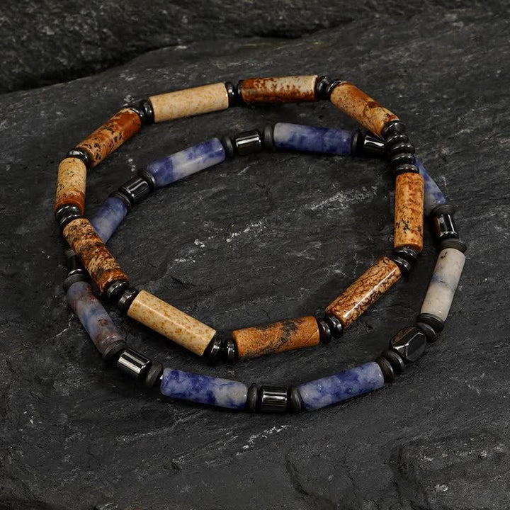 Set di bracciali Olivenorma Strip Picture Jasper e Blue Spot Jasper