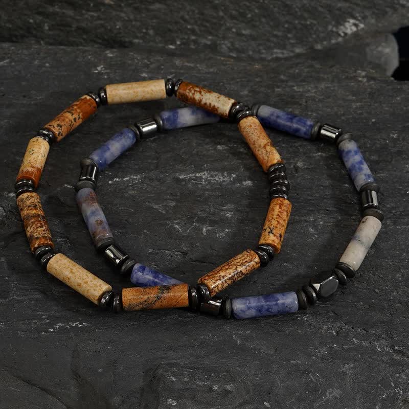 Set di bracciali Olivenorma Strip Picture Jasper e Blue Spot Jasper