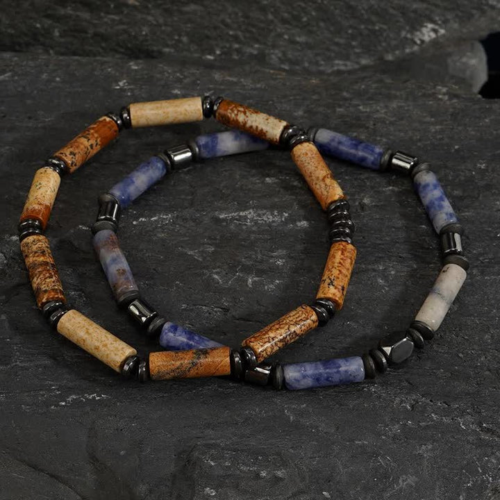 Set di bracciali Olivenorma Strip Picture Jasper e Blue Spot Jasper