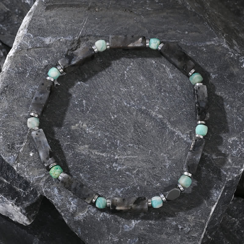 Braccialetto Olivenorma con perline di labradorite e amazzonite lunghe 