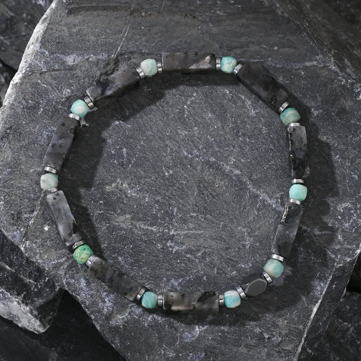 Braccialetto Olivenorma con perline di labradorite e amazzonite lunghe 