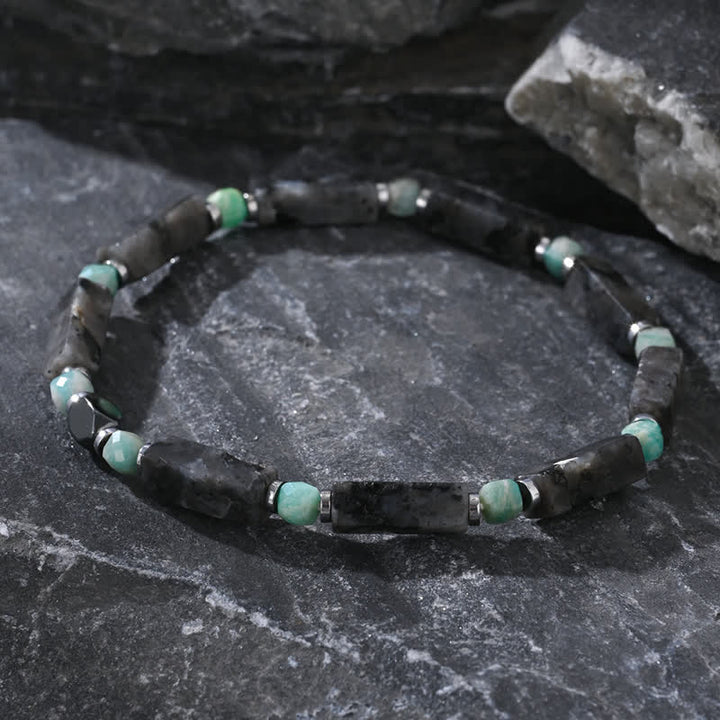 Braccialetto Olivenorma con perline di labradorite e amazzonite lunghe 