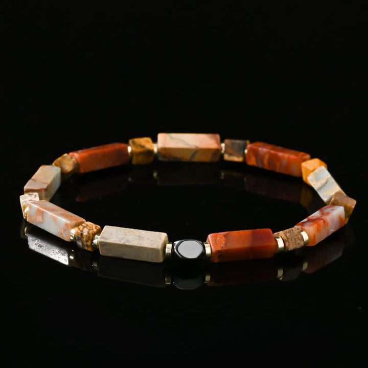 Bracciale Olivenorma con perline di agalmatolite naturale a strisce lunghe 
