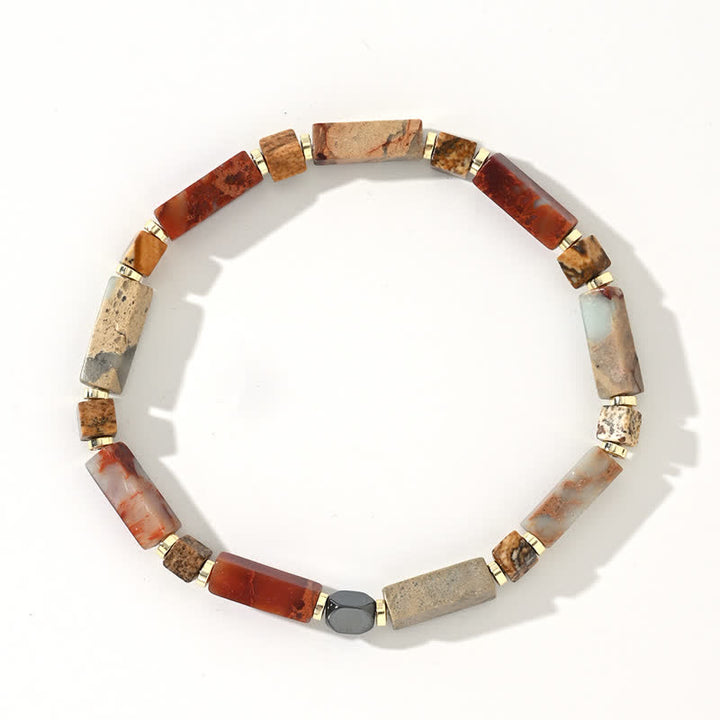 Bracciale Olivenorma con perline di agalmatolite naturale a strisce lunghe 