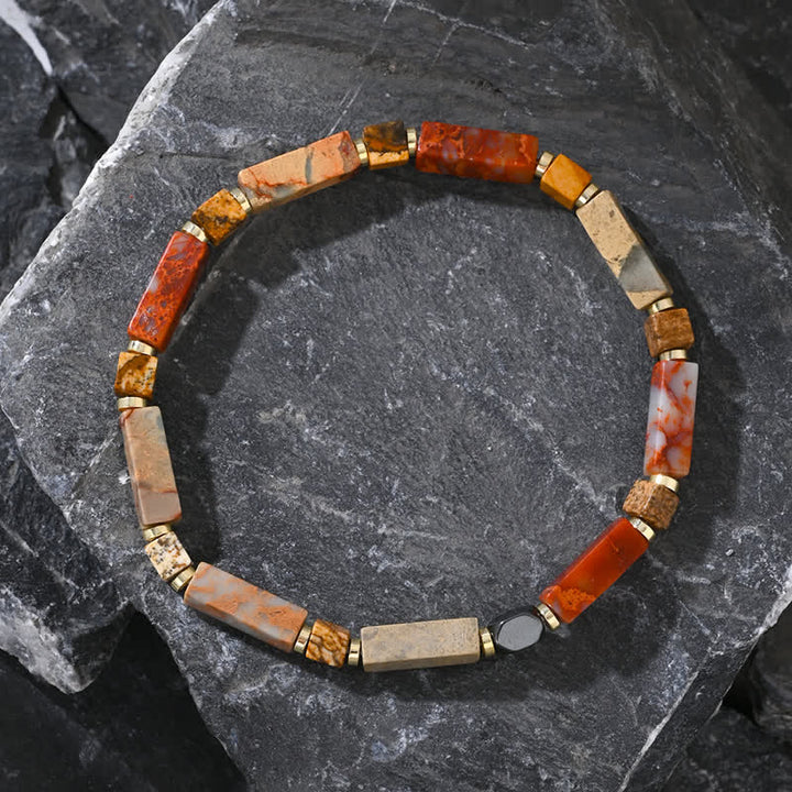 Bracciale Olivenorma con perline di agalmatolite naturale a strisce lunghe 