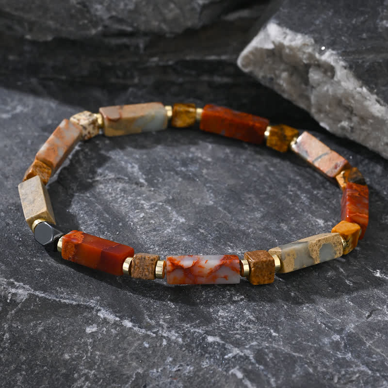 Bracciale Olivenorma con perline di agalmatolite naturale a strisce lunghe 