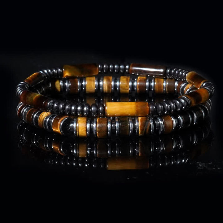 Bracciale Olivenorma in ematite naturale con perline di occhio di tigre, 2 pezzi 