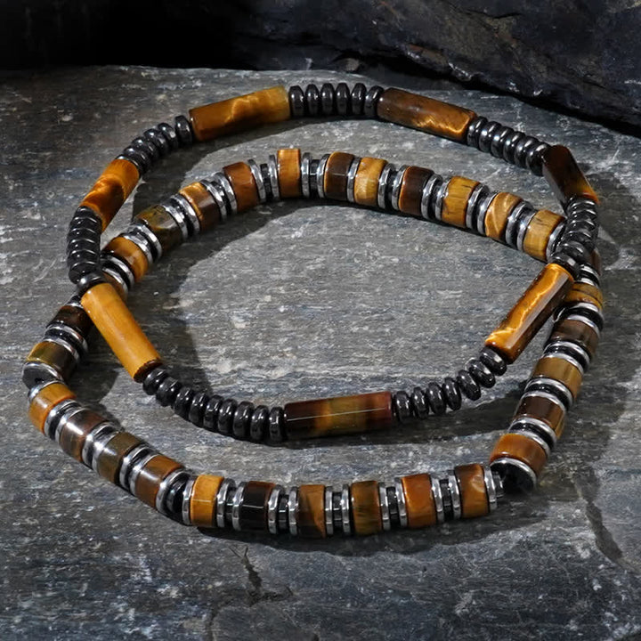 Bracciale Olivenorma in ematite naturale con perline di occhio di tigre, 2 pezzi 