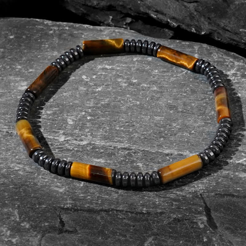 Bracciale Olivenorma in ematite naturale con perline di occhio di tigre, 2 pezzi 
