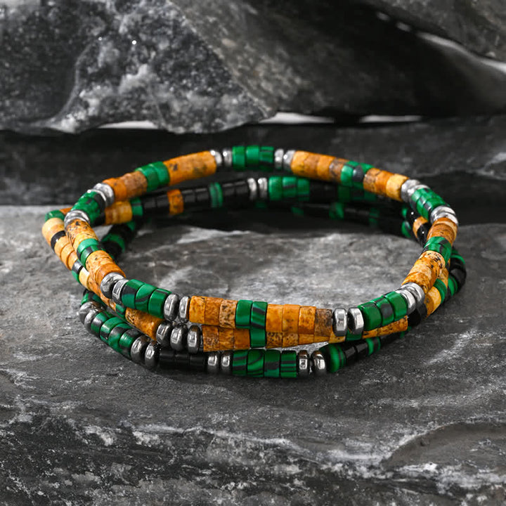 Bracciale Olivenorma in perline di malachite naturale ematite e onice nero