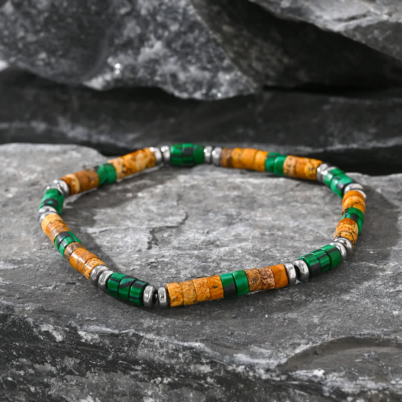 Bracciale Olivenorma in perline di malachite naturale ematite e onice nero