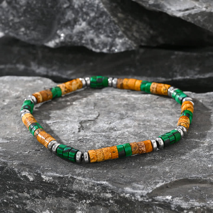 Bracciale Olivenorma in perline di malachite naturale ematite e onice nero