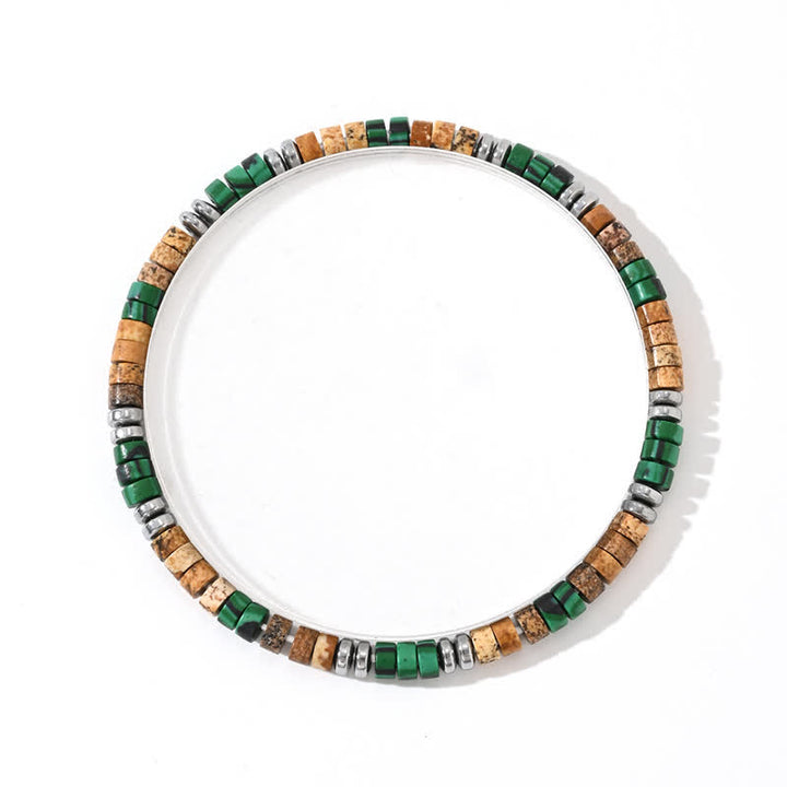 Bracciale Olivenorma in perline di malachite naturale ematite e onice nero