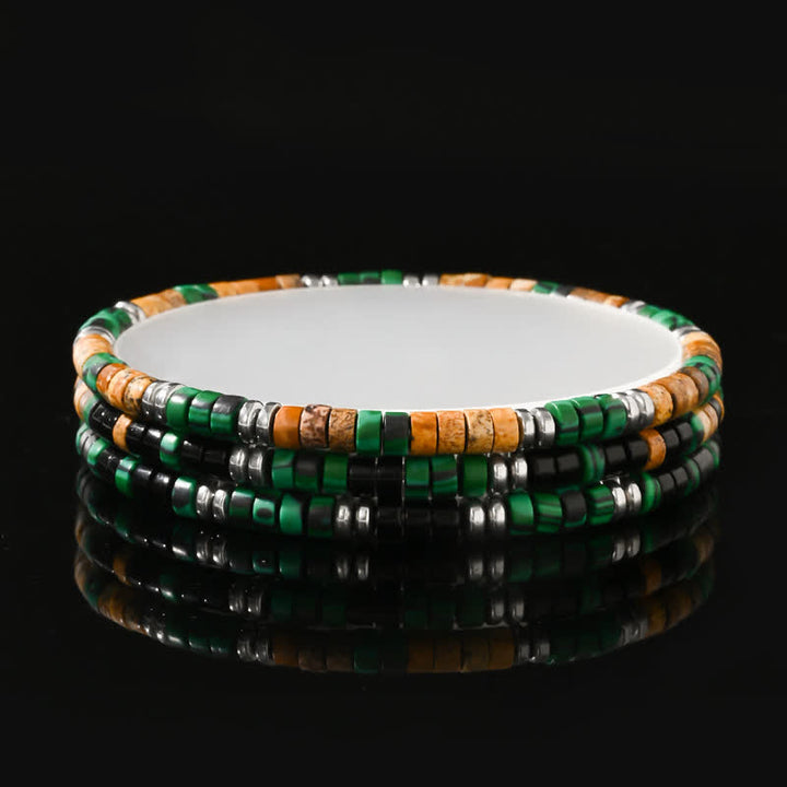 Bracciale Olivenorma in perline di malachite naturale ematite e onice nero