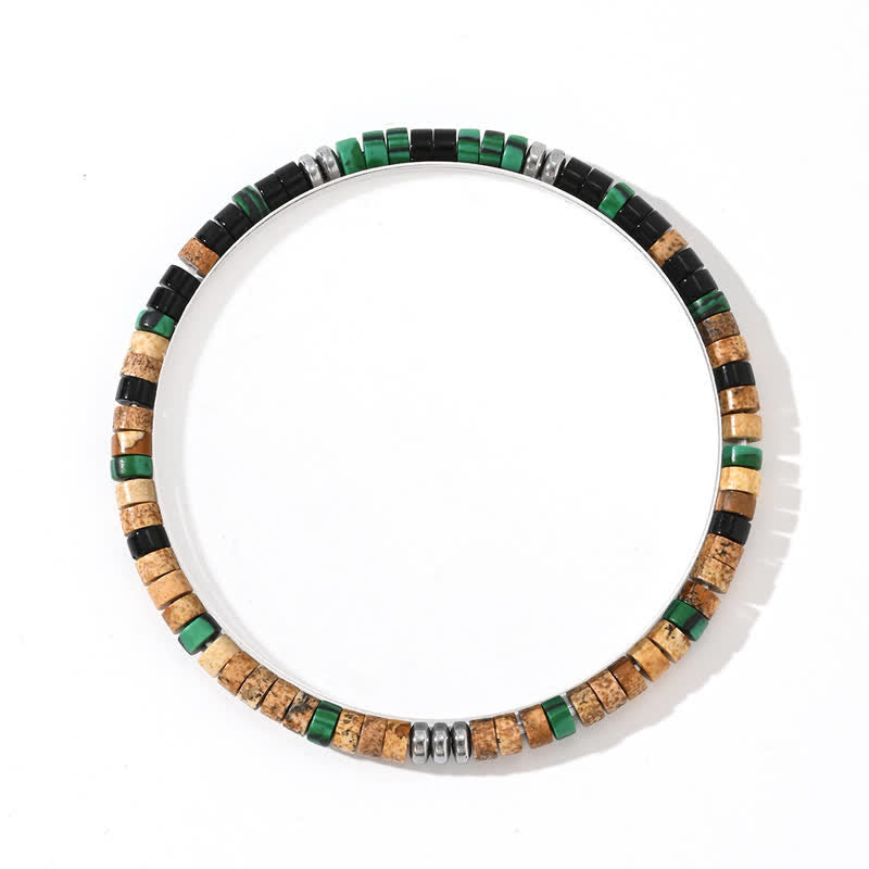 Bracciale Olivenorma in perline di malachite naturale ematite e onice nero