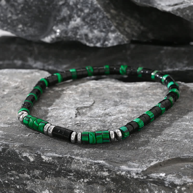 Bracciale Olivenorma in perline di malachite naturale ematite e onice nero