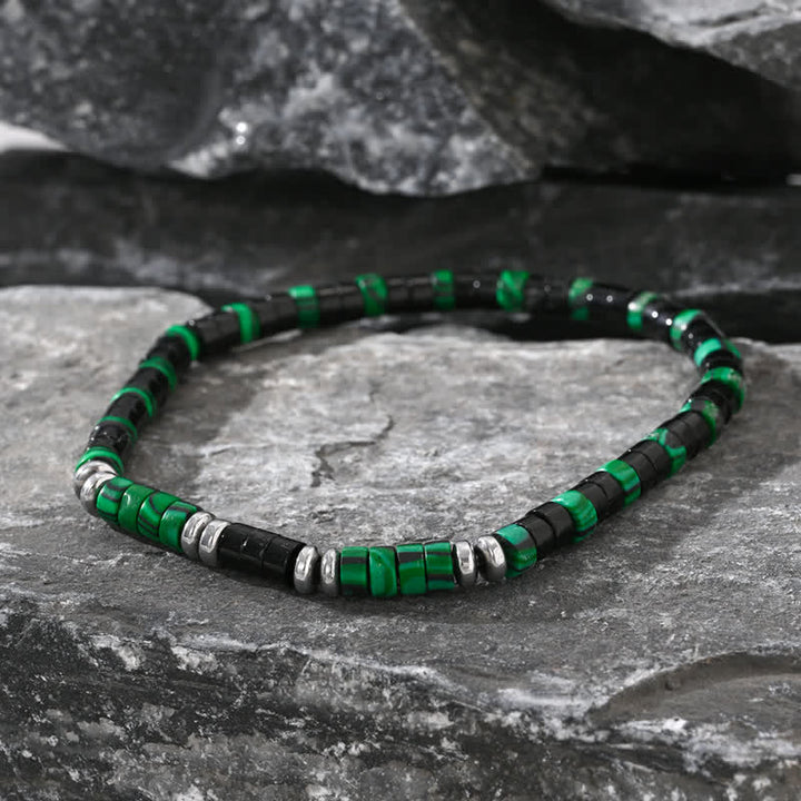 Bracciale Olivenorma in perline di malachite naturale ematite e onice nero