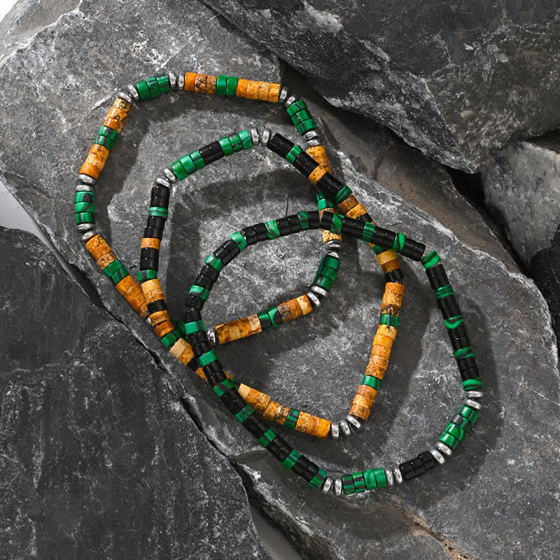 Bracciale Olivenorma in perline di malachite naturale ematite e onice nero