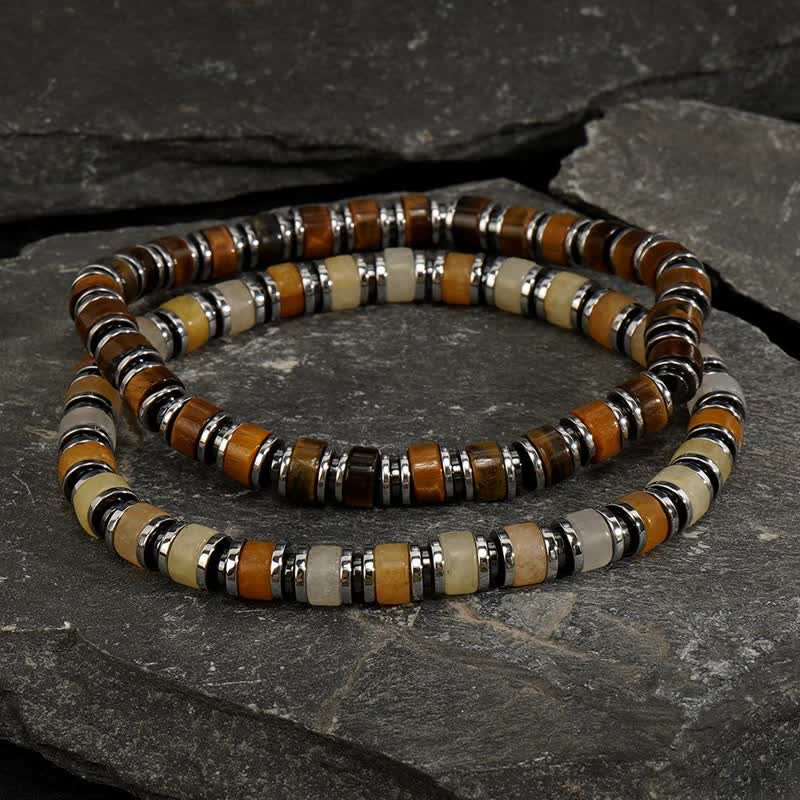 Set Occhio di Tigre Ematite Olivenorma Braccialetto di Perline di Pietra del Sole 