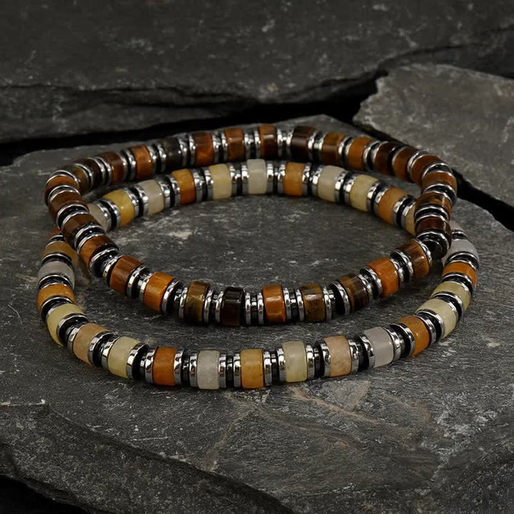 Set Occhio di Tigre Ematite Olivenorma Braccialetto di Perline di Pietra del Sole 