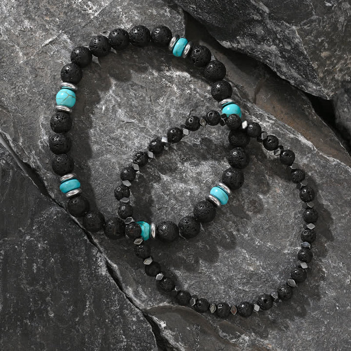 Bracciale Olivenorma in pietra lavica naturale ematite e perline turchesi 