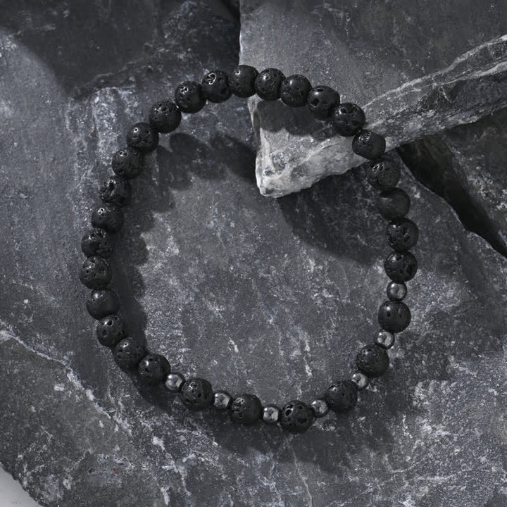 Olivenorma Bracciale con perline a croce in pietra lavica nera e bianca 