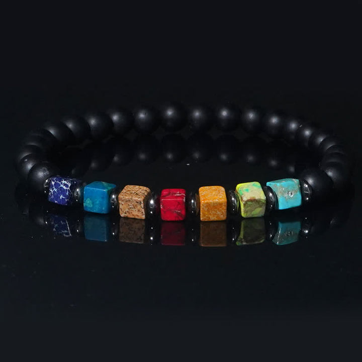 Bracciale Olivenorma con perline di onice nero Chakra quadrate piccole
