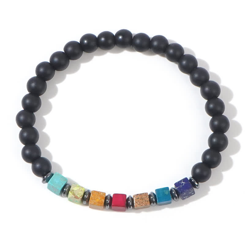 Bracciale Olivenorma con perline di onice nero Chakra quadrate piccole