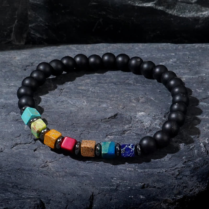 Bracciale Olivenorma con perline di onice nero Chakra quadrate piccole