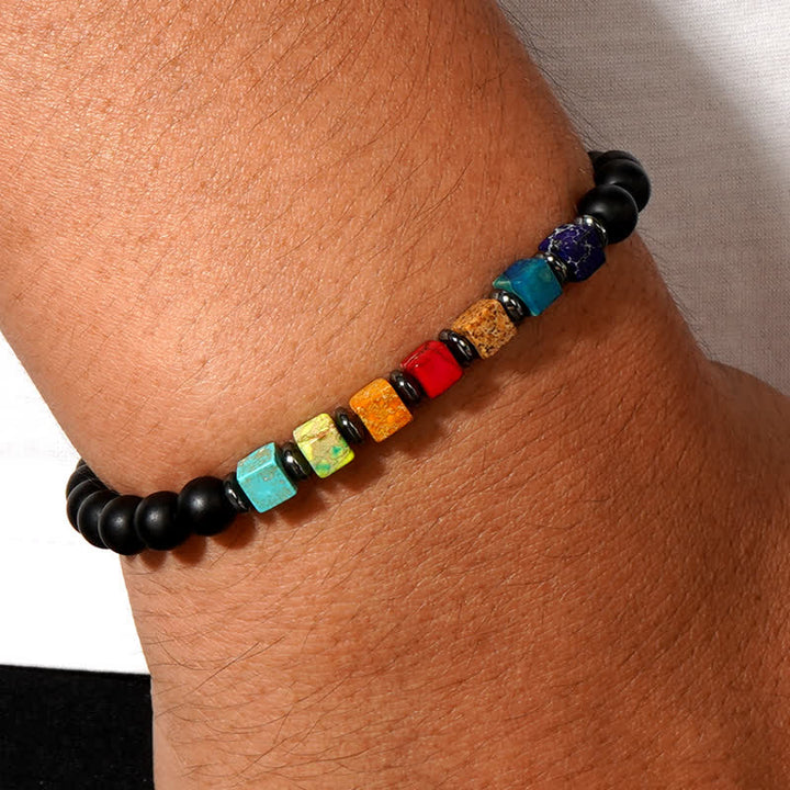 Bracciale Olivenorma con perline di onice nero Chakra quadrate piccole