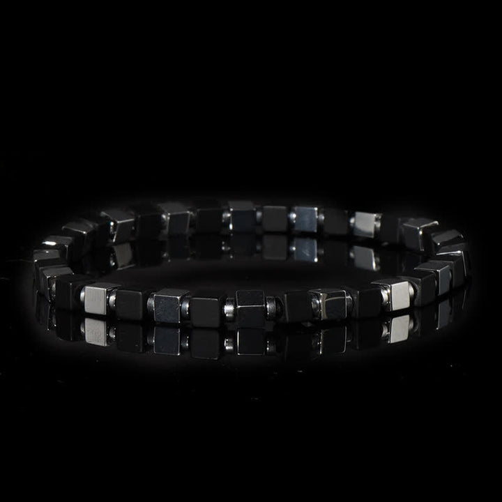 Bracciale da uomo Olivenorma con perline di cubo di ematite quadrate nere 