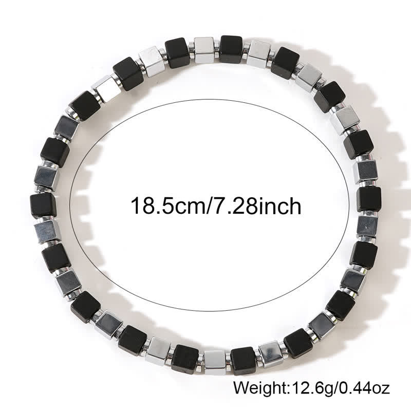 Bracciale da uomo Olivenorma con perline di cubo di ematite quadrate nere 