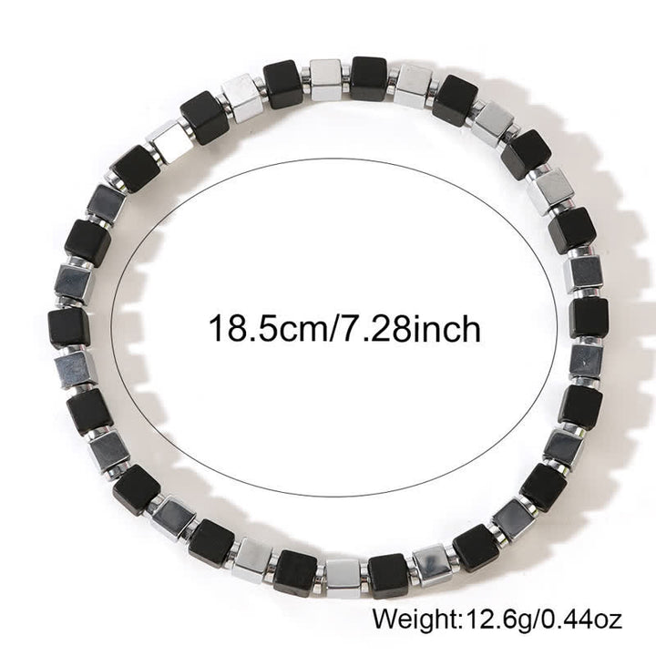 Bracciale da uomo Olivenorma con perline di cubo di ematite quadrate nere 