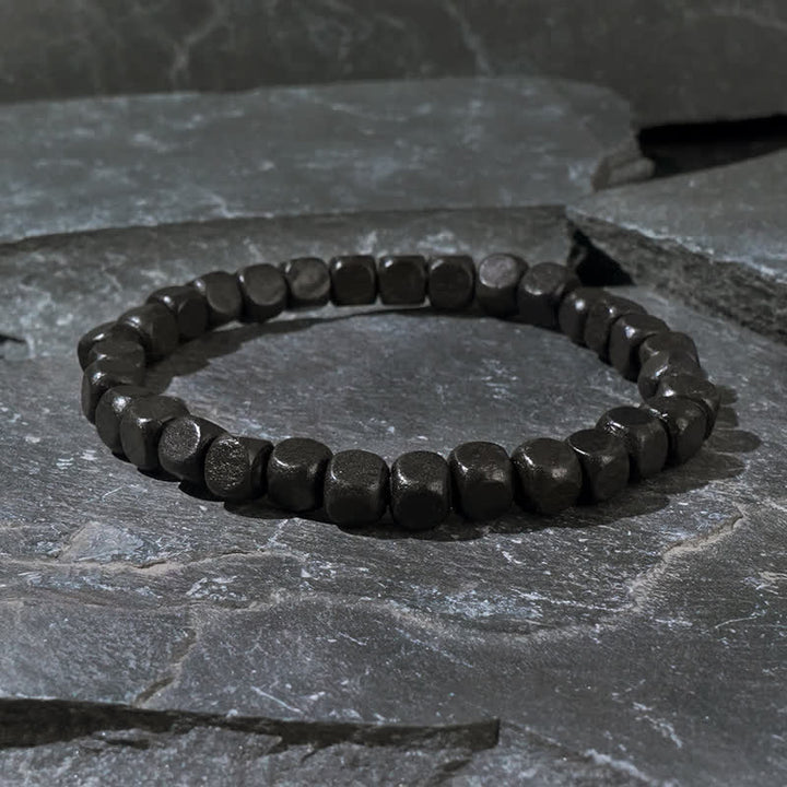 Olivenorma Bracciale da uomo con perline di cubo di legno nero 