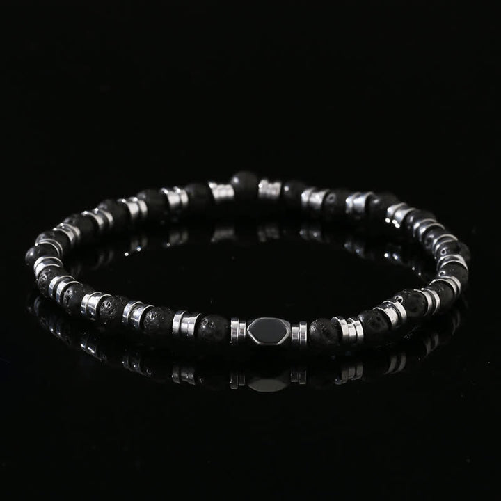 Bracciale Olivenorma in perline di pietra lavica naturale ematite 