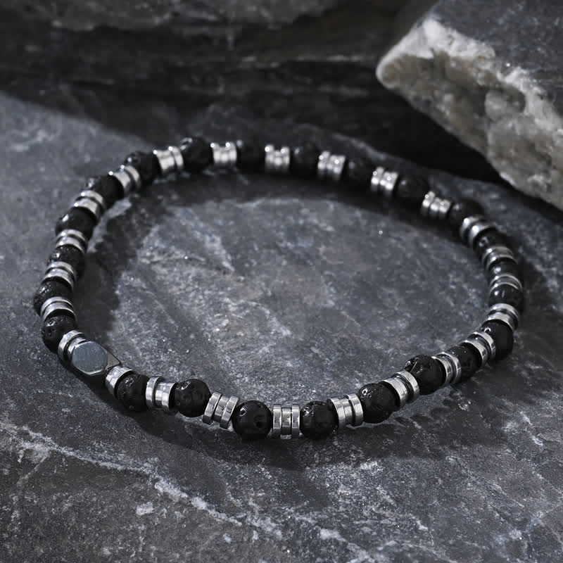 Bracciale Olivenorma in perline di pietra lavica naturale ematite 