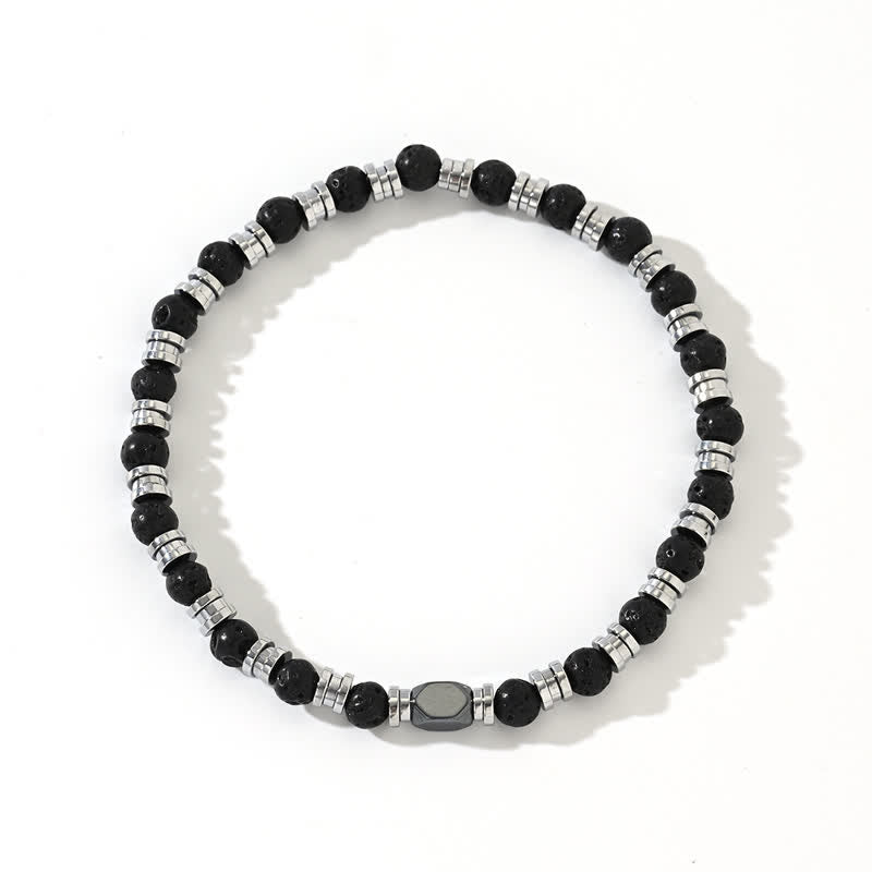 Bracciale Olivenorma in perline di pietra lavica naturale ematite 