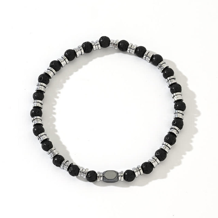 Bracciale Olivenorma in perline di pietra lavica naturale ematite 