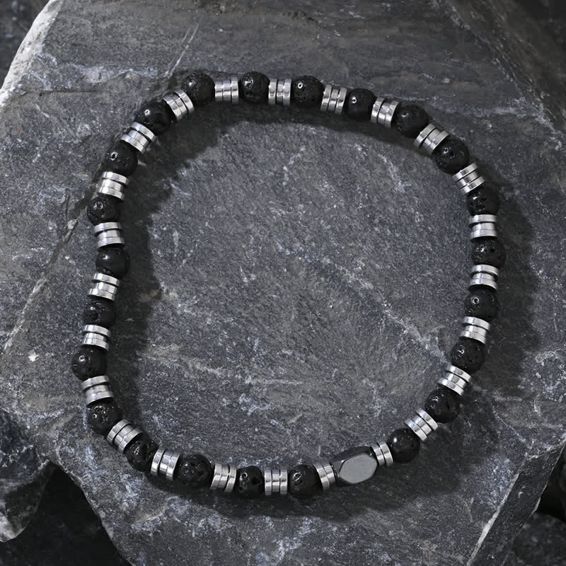 Bracciale Olivenorma in perline di pietra lavica naturale ematite 
