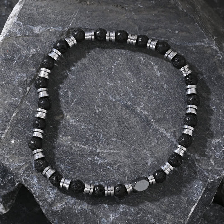 Bracciale Olivenorma in perline di pietra lavica naturale ematite 