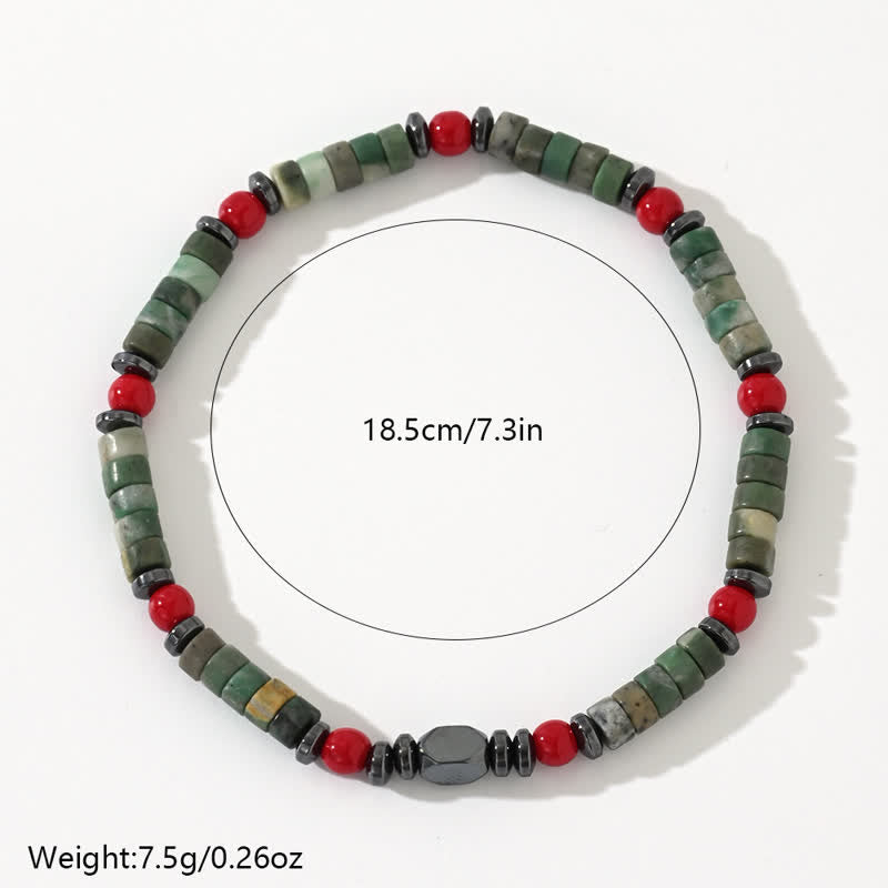 Bracciale Olivenorma in perline di corallo rosso, ematite e avventurina verde 