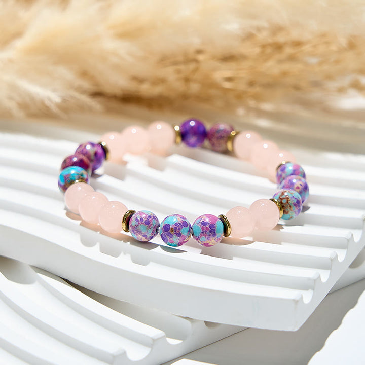 Olivenorma Braccialetti curativi con perle rotonde in quarzo rosa autentico da 8 mm 