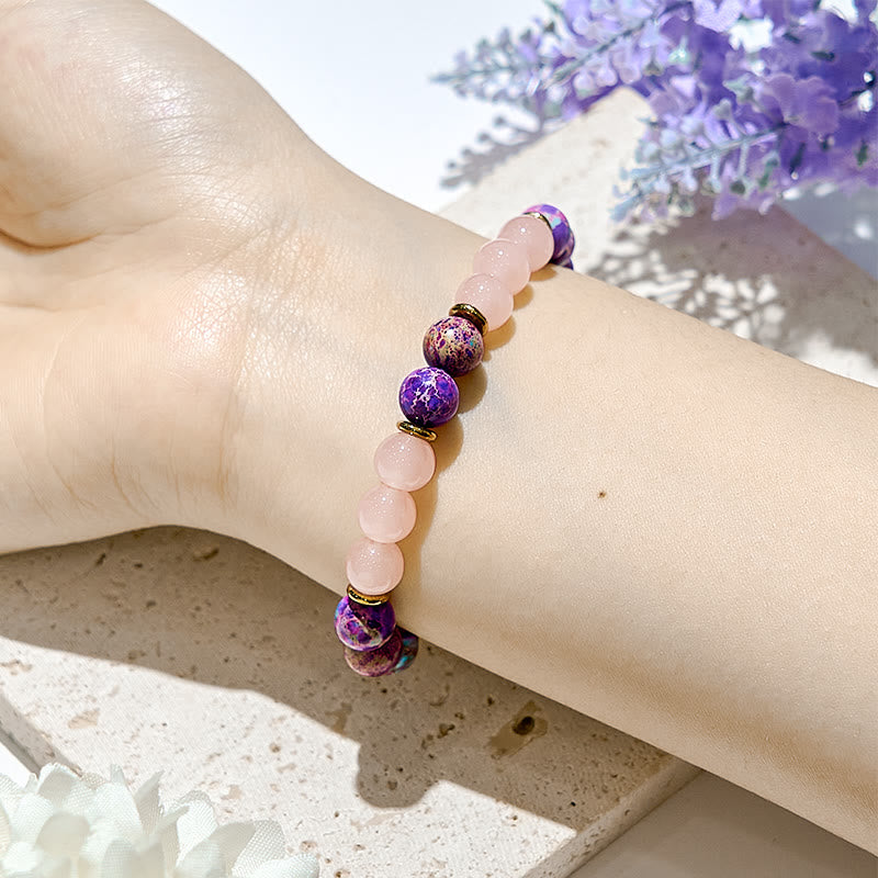 Olivenorma Braccialetti curativi con perle rotonde in quarzo rosa autentico da 8 mm 