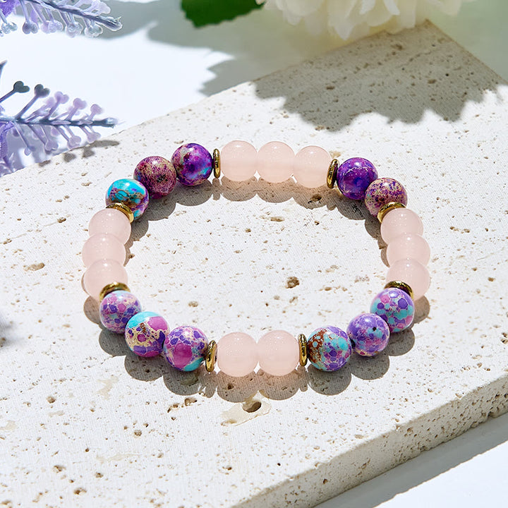 Olivenorma Braccialetti curativi con perle rotonde in quarzo rosa autentico da 8 mm 