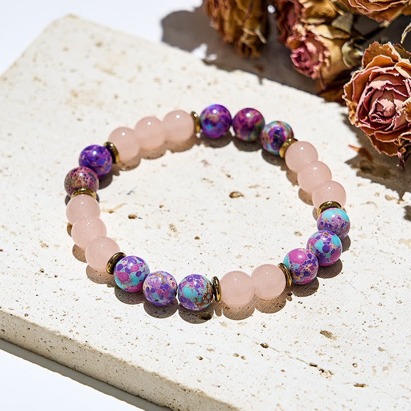 Olivenorma Braccialetti curativi con perle rotonde in quarzo rosa autentico da 8 mm 