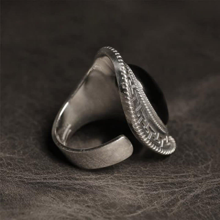Anello da uomo in argento con onice nero naturale Olivenorma