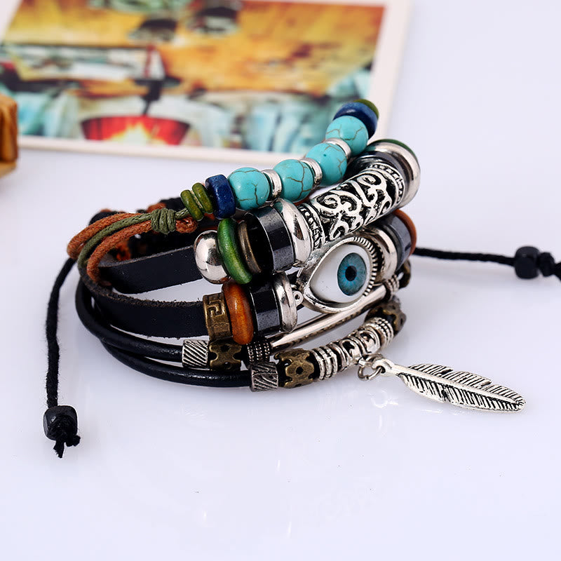 Olivenorma 5 pezzi set di bracciali in pelle turchese bohémien - image 3