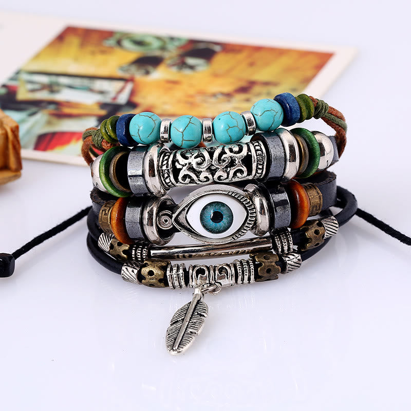 Olivenorma 5 pezzi set di bracciali in pelle turchese bohémien - image 1