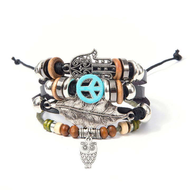 Olivenorma Braccialetto in pelle intrecciata Boho Hamsa multistrato - image 3