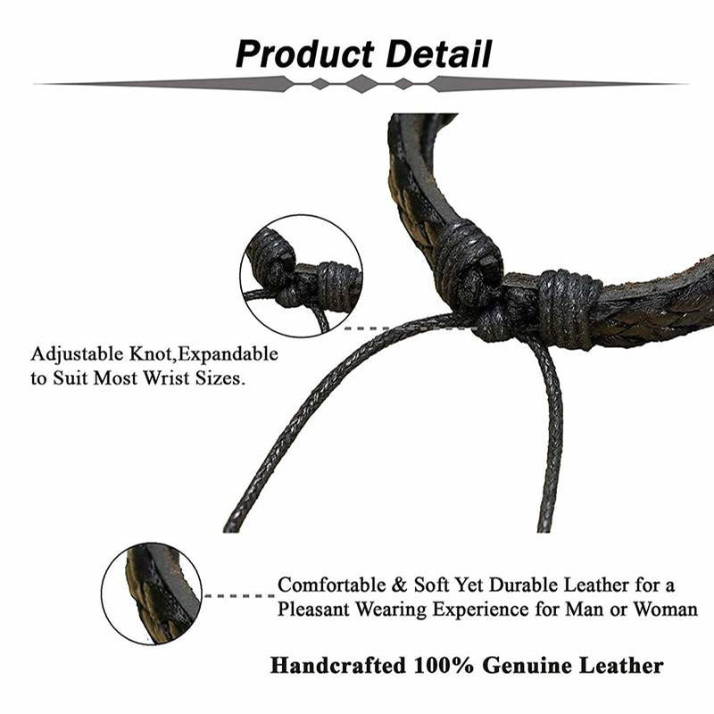 Olivenorma Braccialetto in pelle intrecciata Boho Hamsa multistrato 